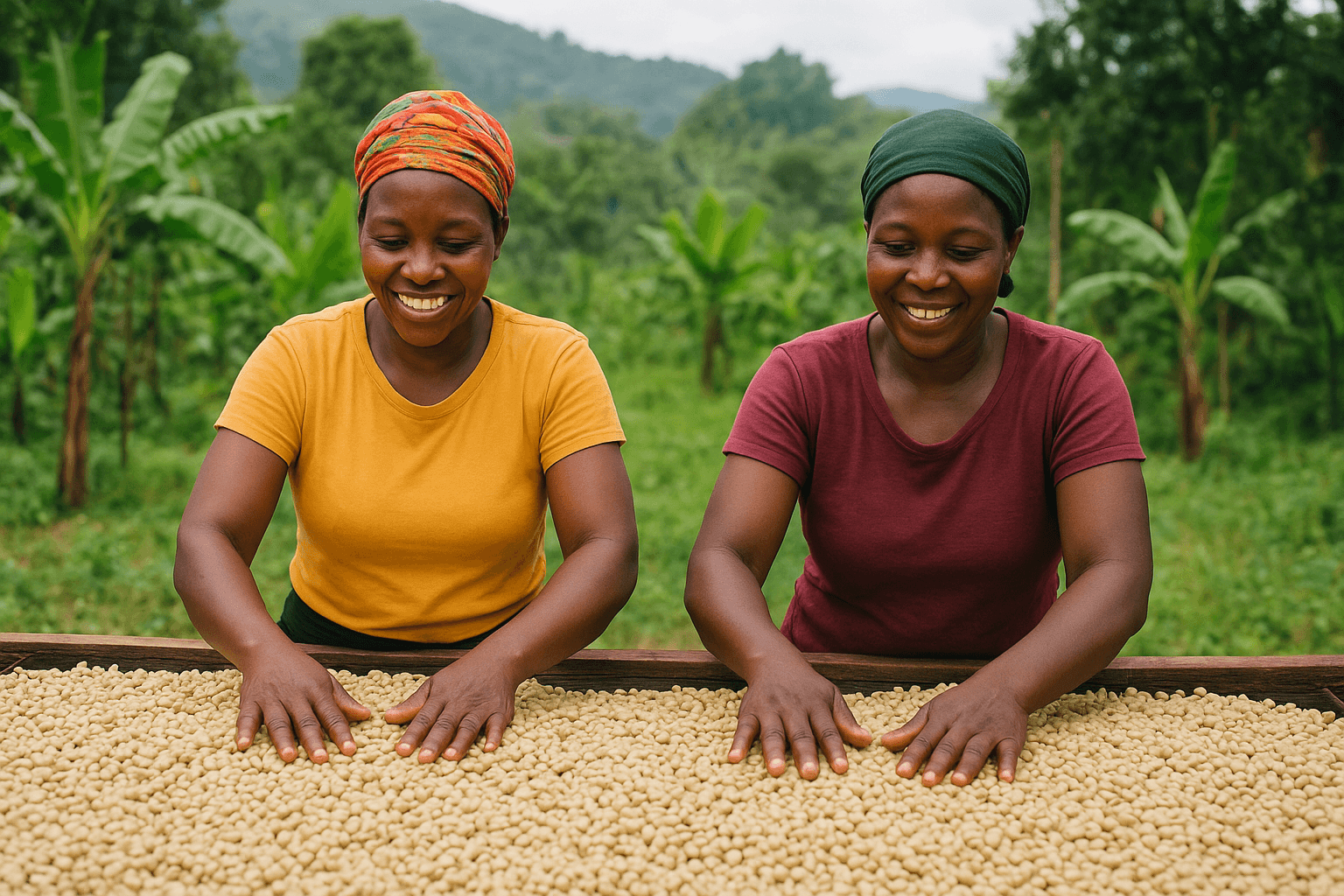 Women drying coffee beans